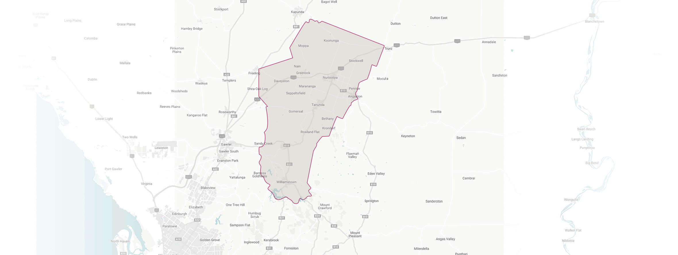Map highlighting the Barossa Valley wine region