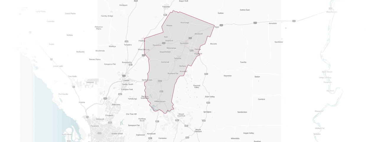 Map highlighting the Barossa Valley wine region