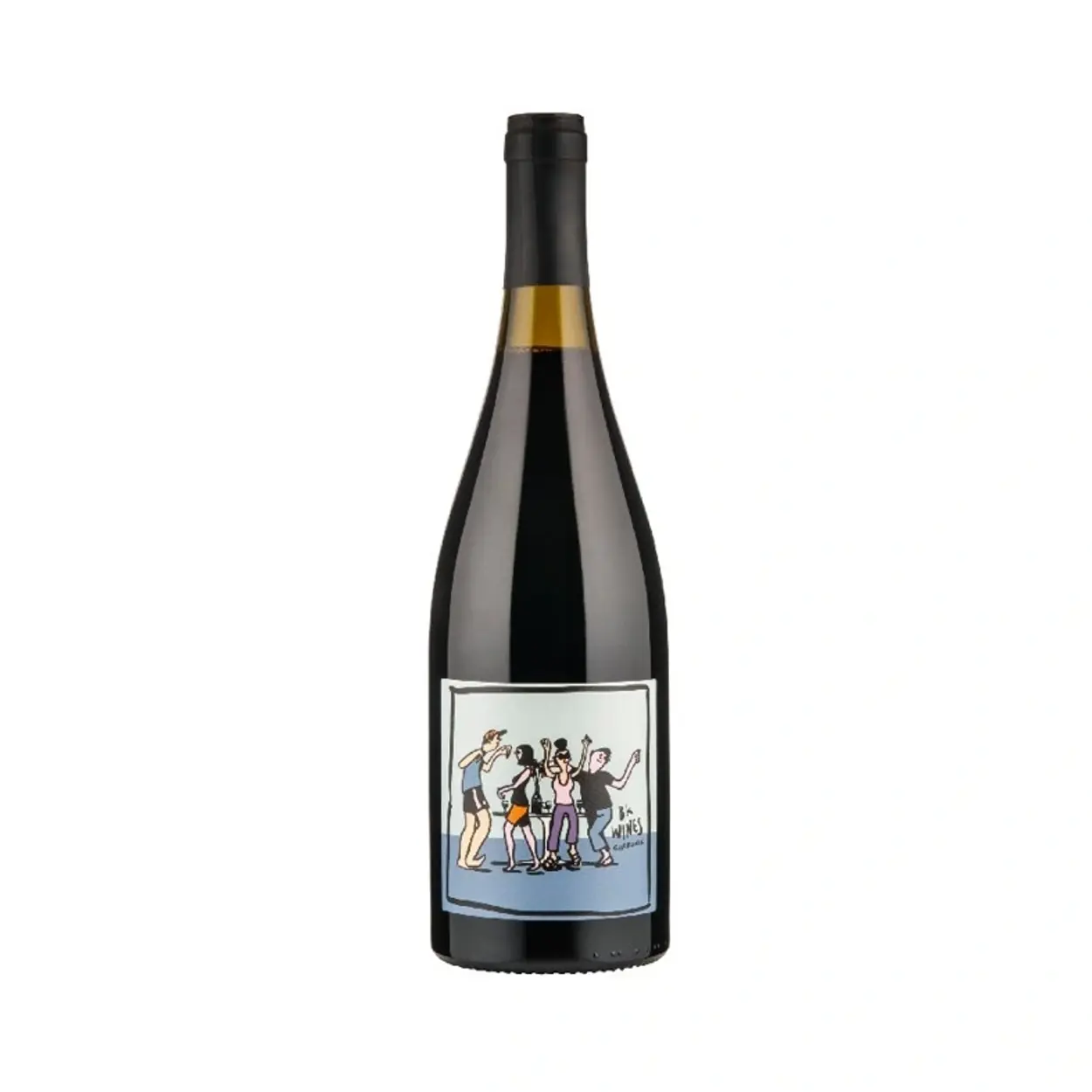 a bottle of wine with a picture of people dancing