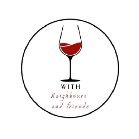 a logo with a wine glass in a circle