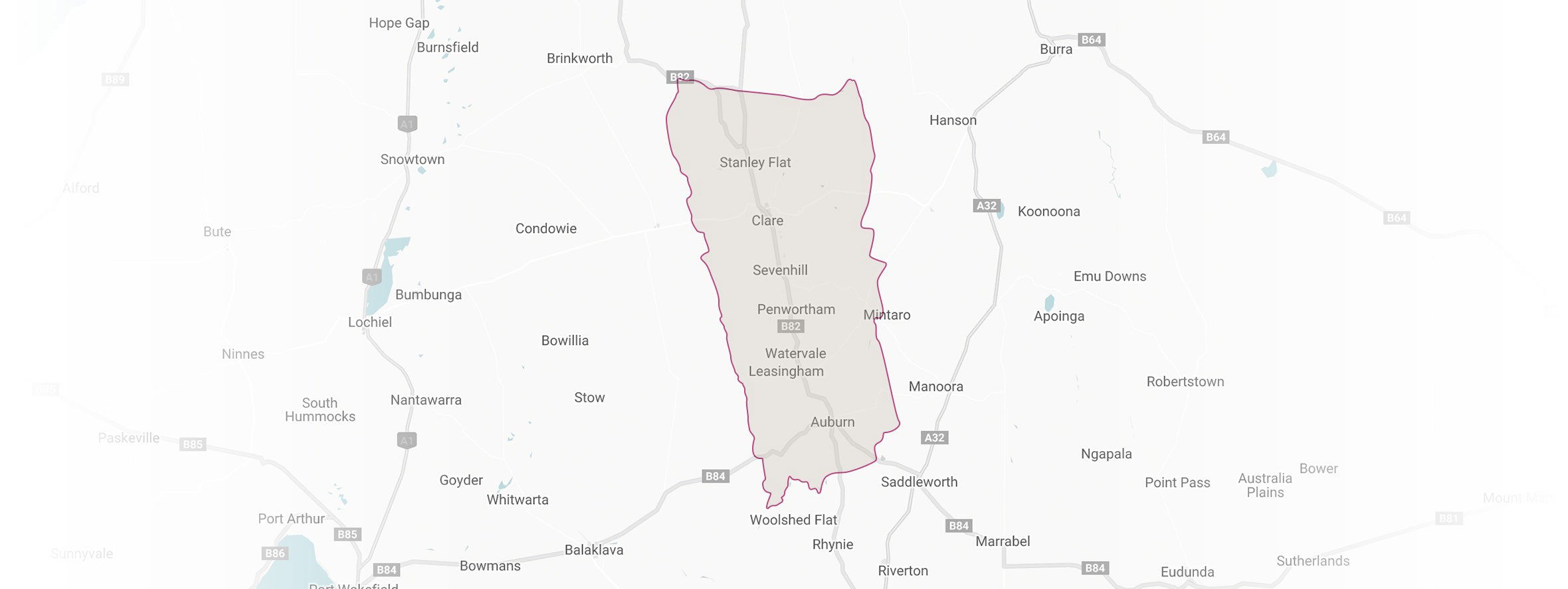 Map highlighting the Clare Valley wine region