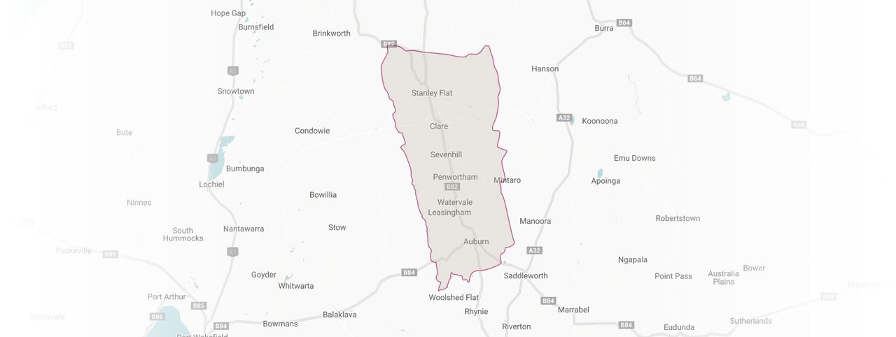 Map highlighting the Clare Valley wine region