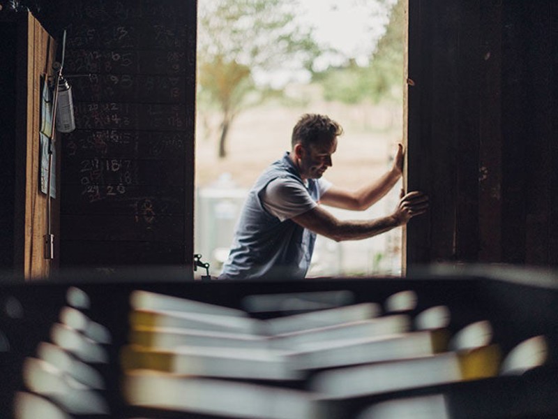 Fraser McKinley opening vineyard door