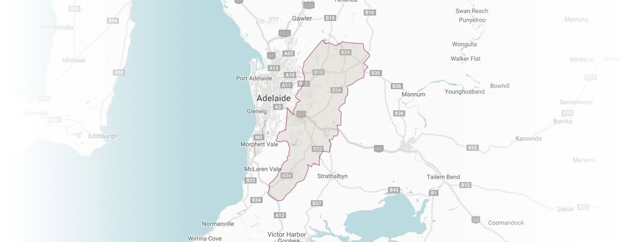 Map highlighting the Adelaide Hills wine region