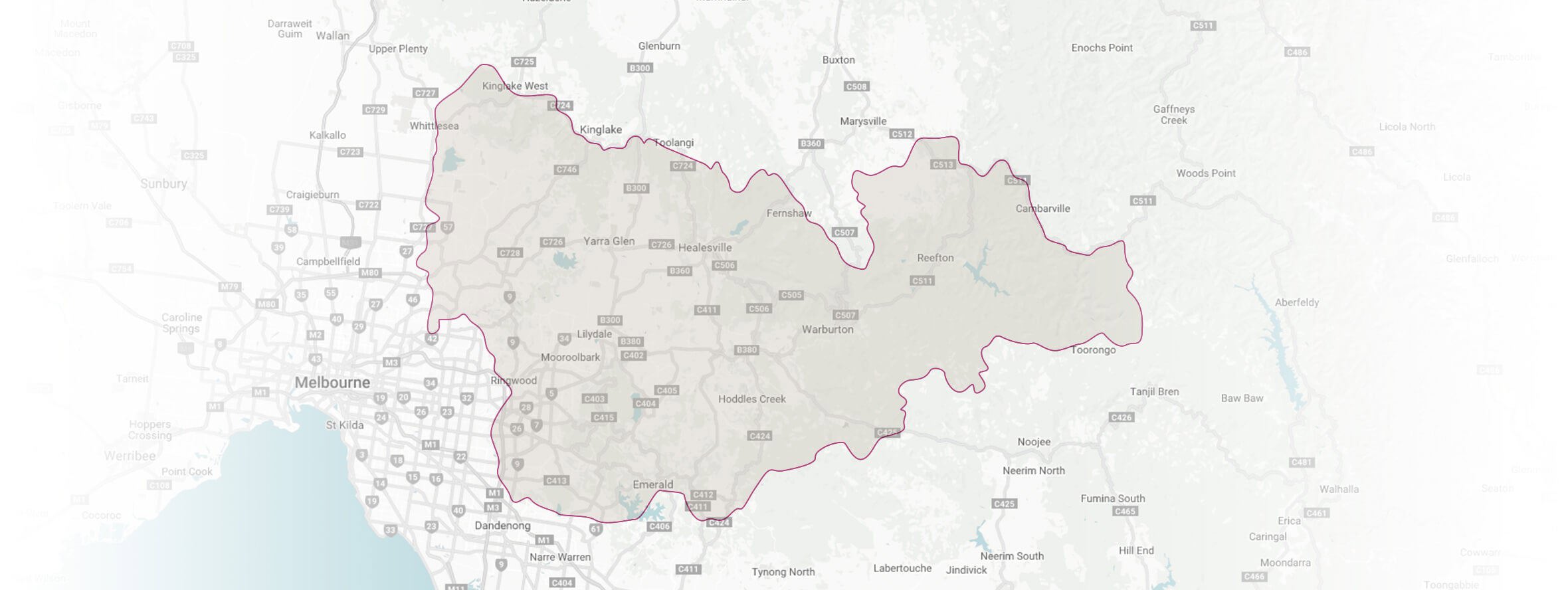 Map highlighting the Yarra Valley wine region