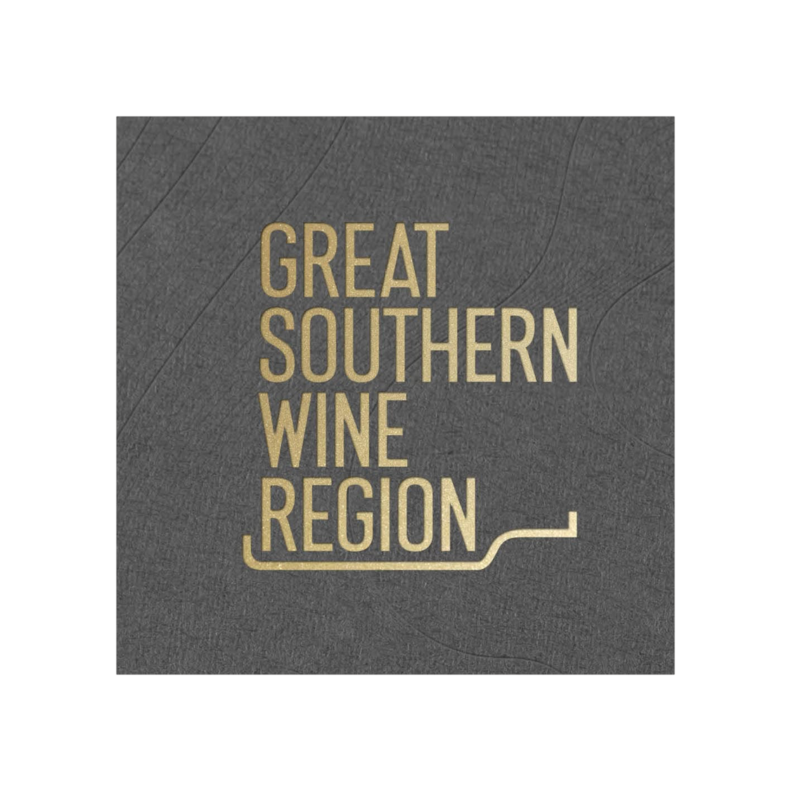a grey square with gold text