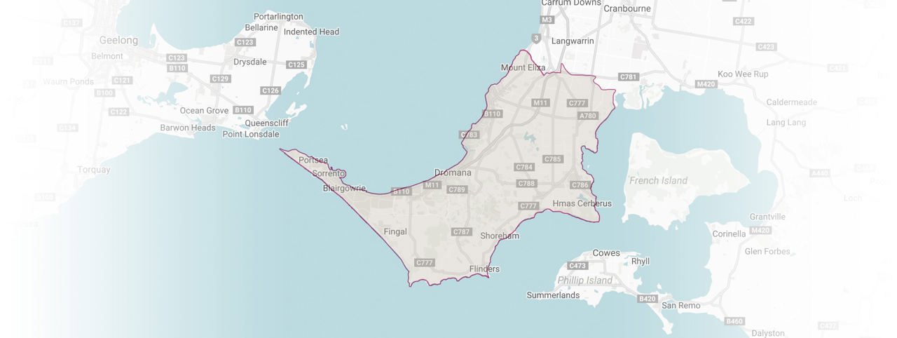 Map highlighting the Mornington Peninsula wine region