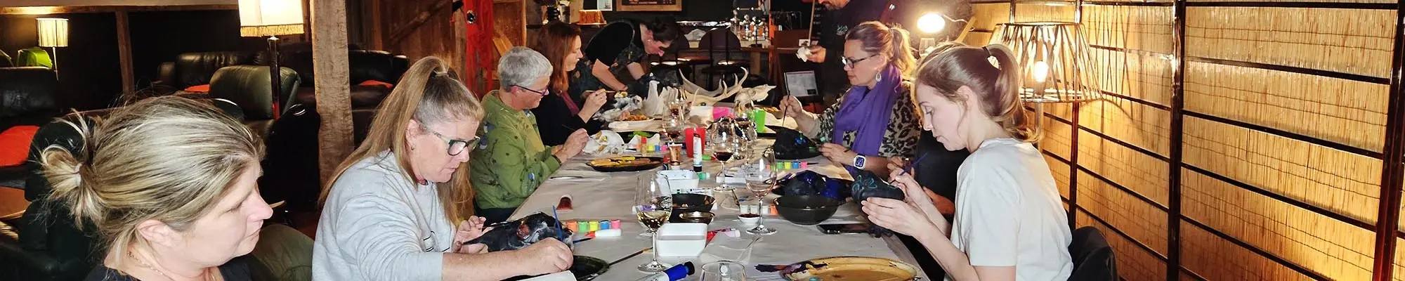 a group of people sitting around a table