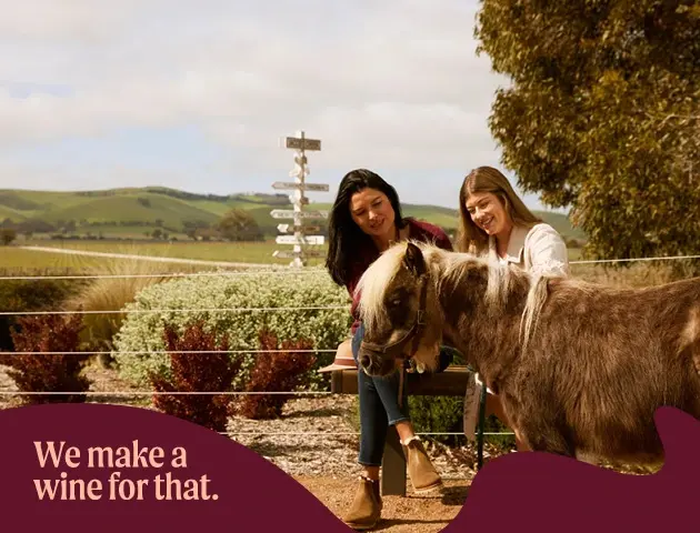 two women sitting on a bench with a pony