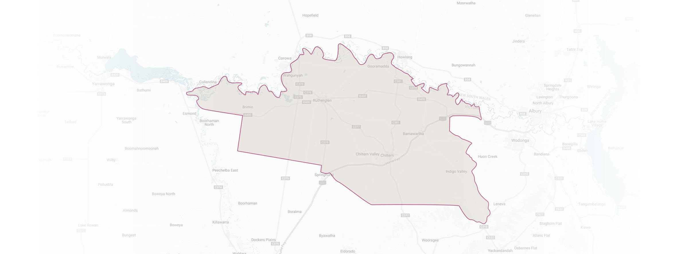 Map highlighting the Rutherglen wine region