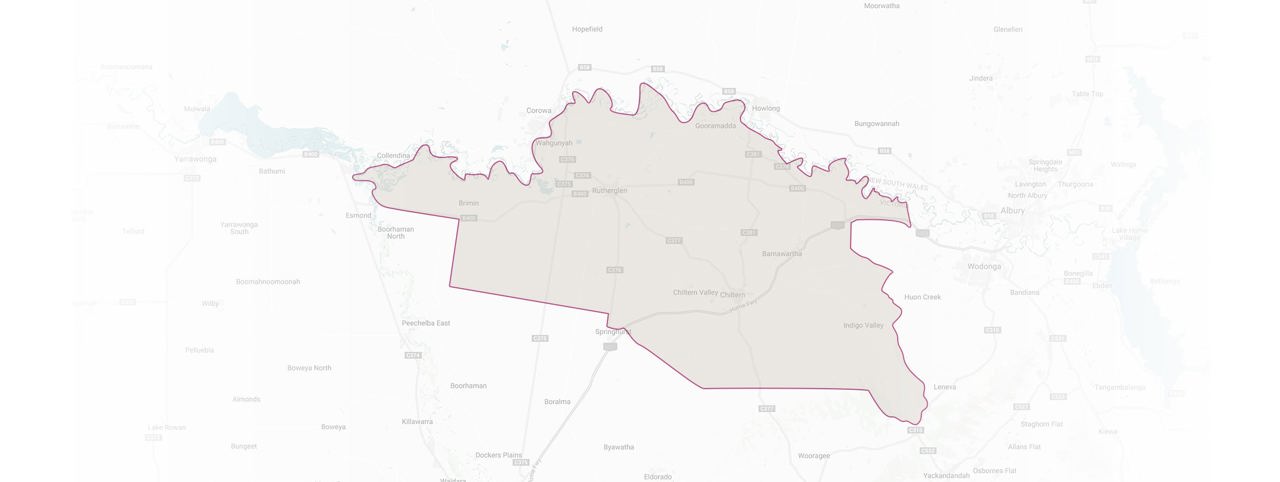 Map highlighting the Rutherglen wine region