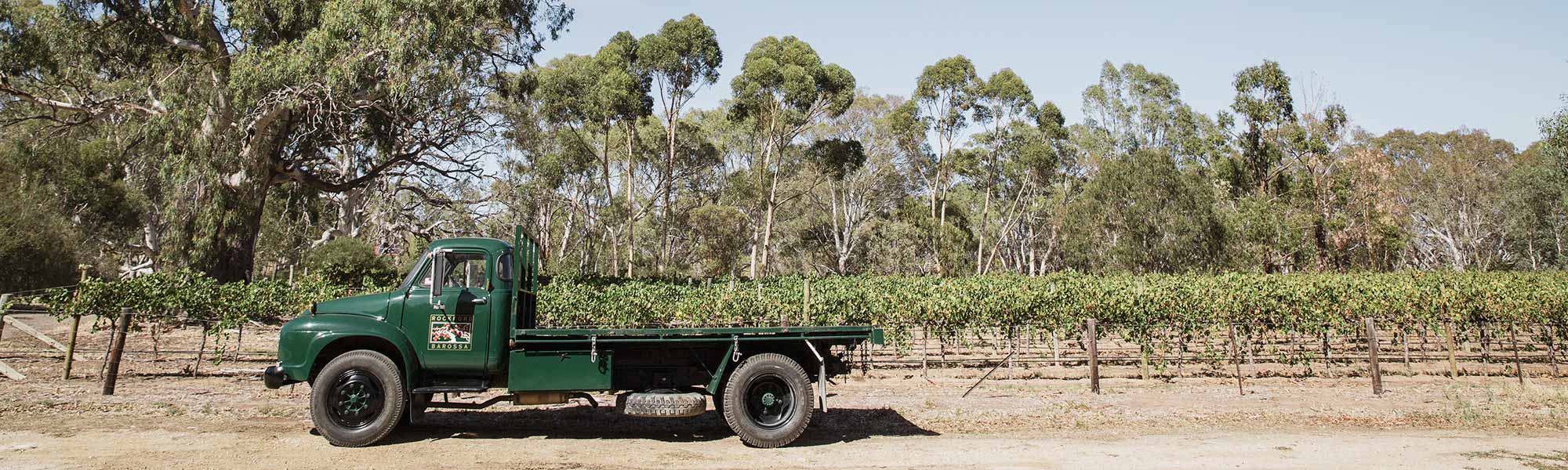Rockford Wines vineyard with green vintage truck