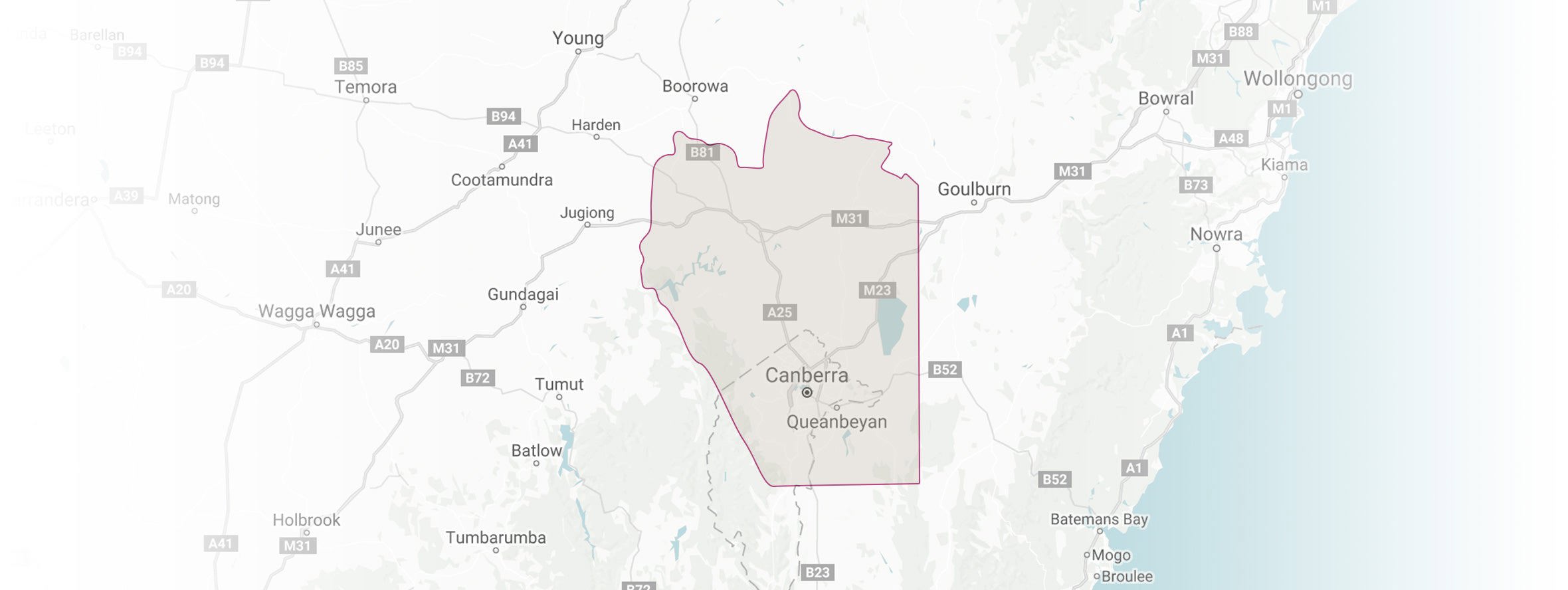 Map highlighting the Canberra District wine region