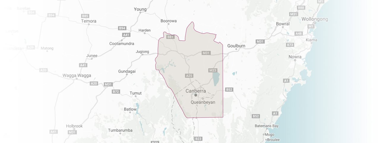 Map highlighting the Canberra District wine region