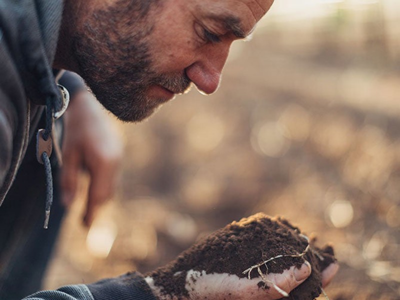 Kym Kalleske looking at soil