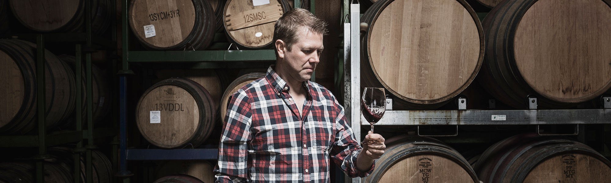 Scott McWilliam wine tasting in cellar