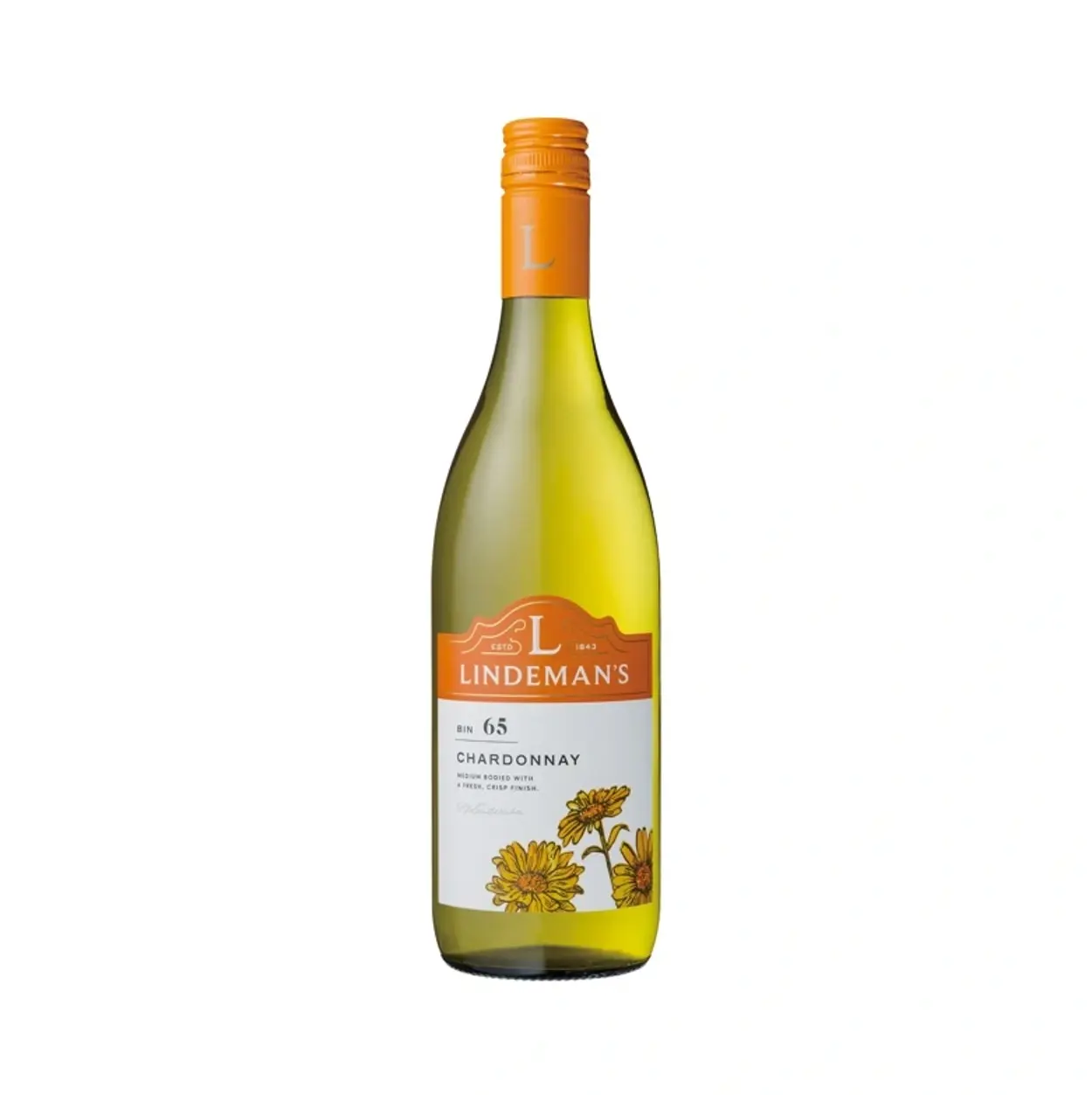 a bottle of wine with a yellow label